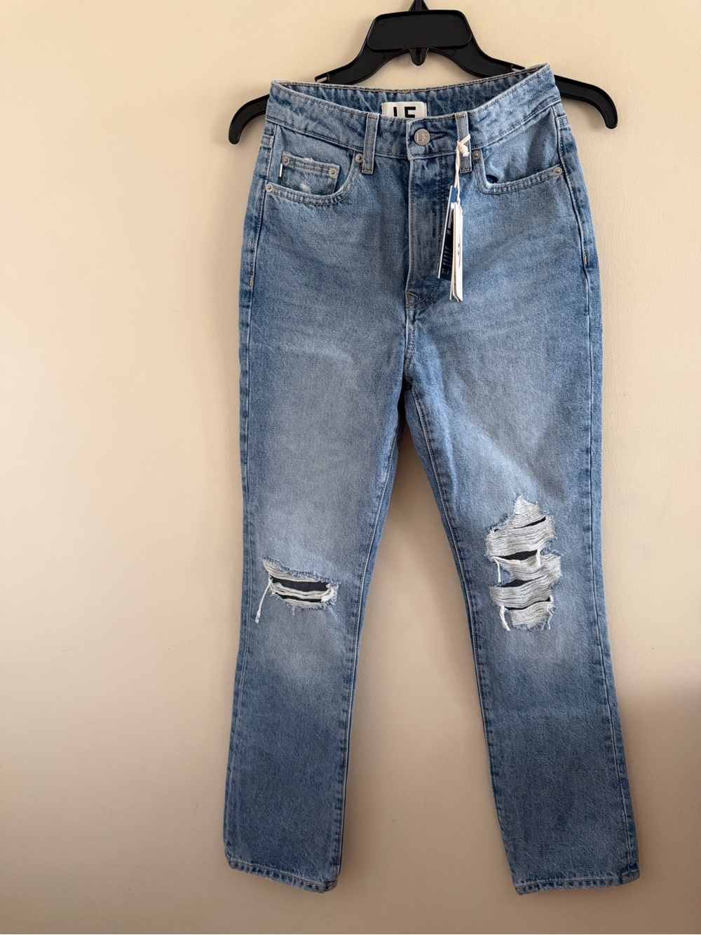 New! Lovers + Friends Light Blue Distressed Straight-Leg Jeans
